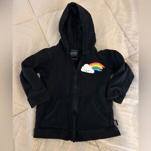 Whistle & Flute Black Zip-Up Hoodie Sweatshirt with Rainbow Cloud
